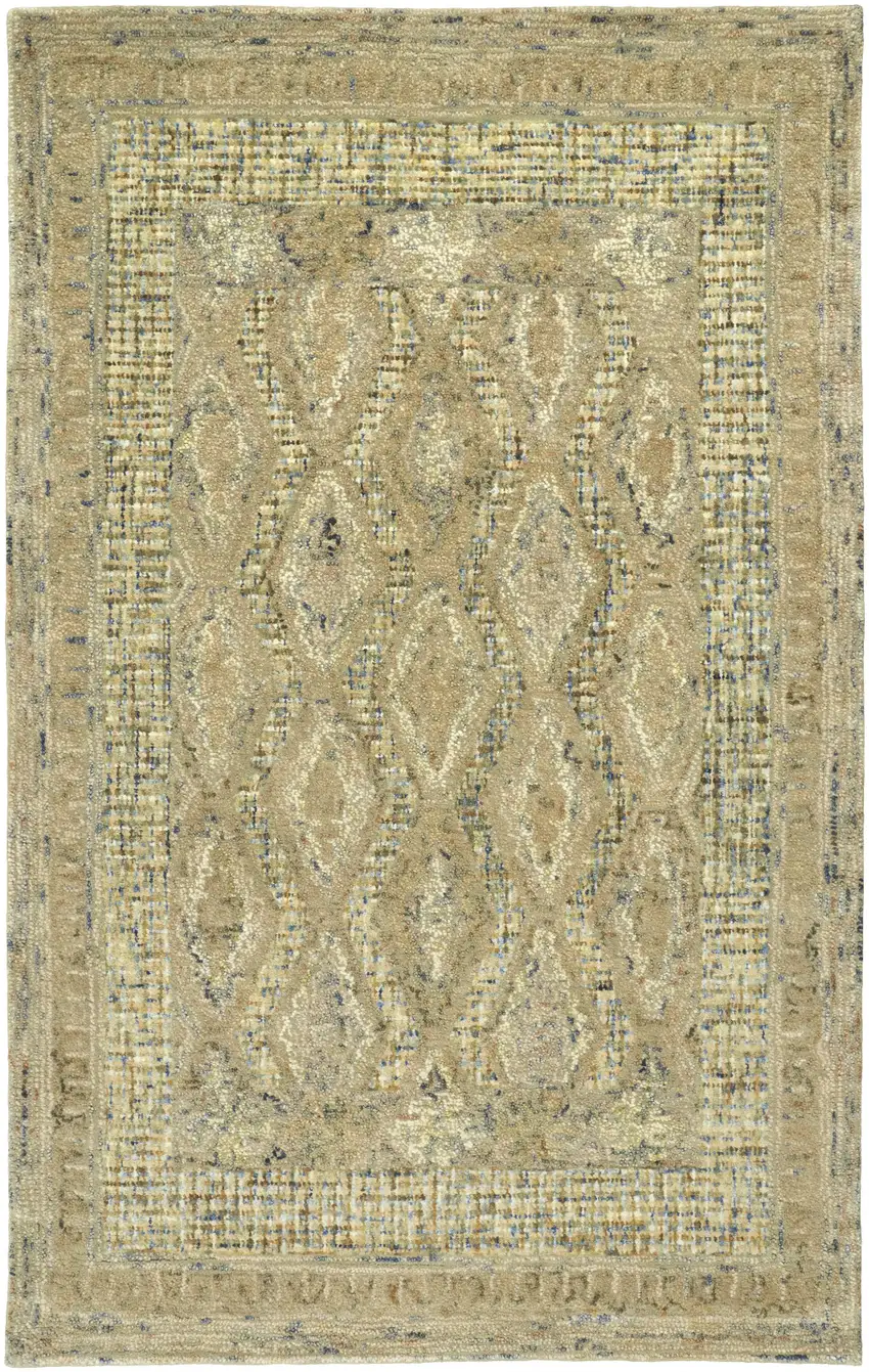 Tan Blue And Gray Wool Floral Tufted Handmade Stain Resistant Area Rug Photo 1