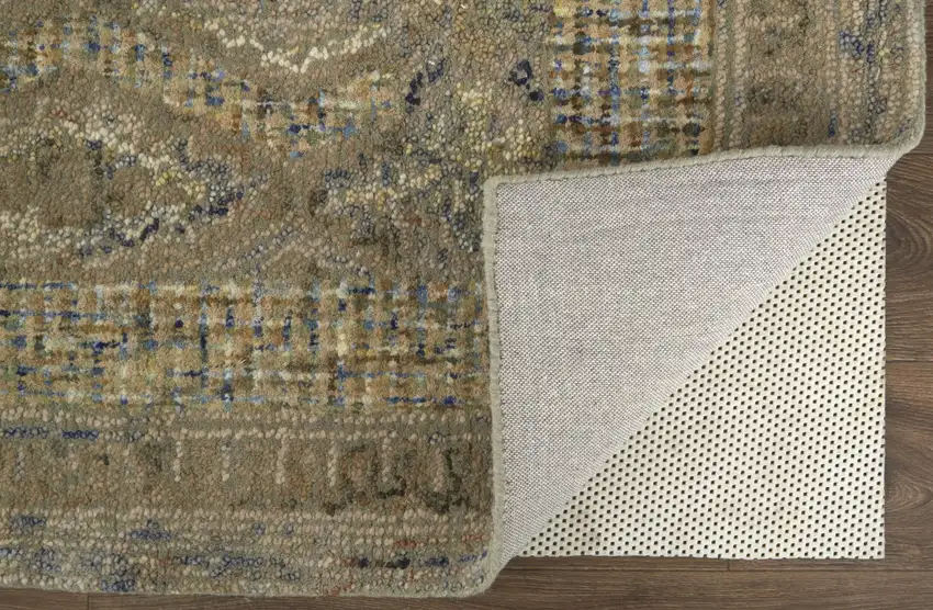 Tan Blue And Gray Wool Floral Tufted Handmade Stain Resistant Area Rug Photo 3