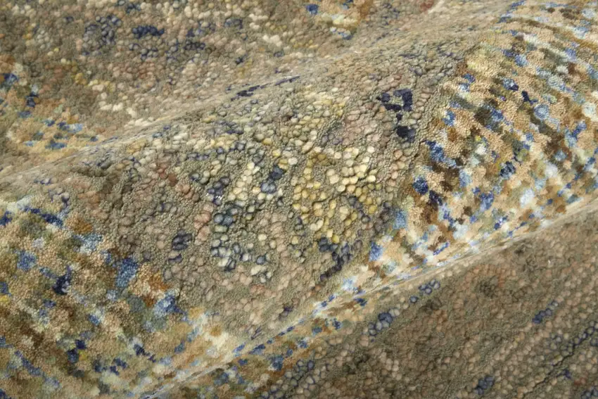 Tan Blue And Gray Wool Floral Tufted Handmade Stain Resistant Area Rug Photo 8