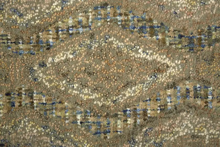 Tan Blue And Gray Wool Floral Tufted Handmade Stain Resistant Area Rug Photo 9