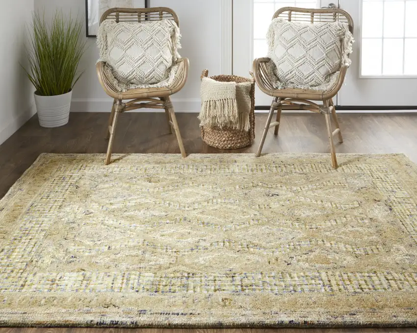Tan Blue And Gray Wool Floral Tufted Handmade Stain Resistant Area Rug Photo 7