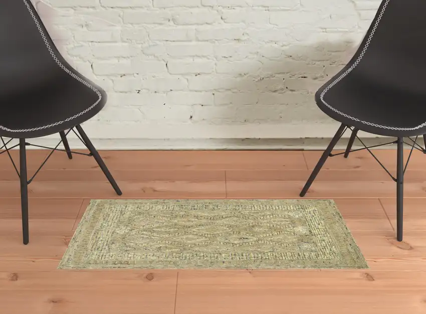 Tan Blue And Gray Wool Floral Tufted Handmade Stain Resistant Area Rug Photo 2