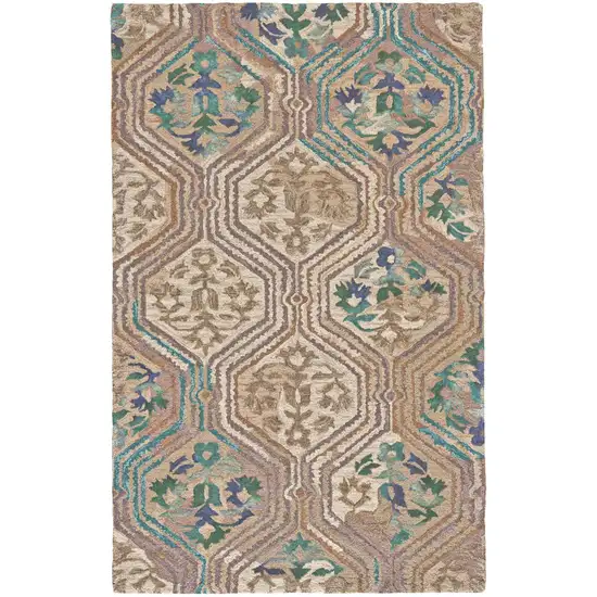 Tan Blue And Green Ikat Hand Tufted Area Rug Photo 2