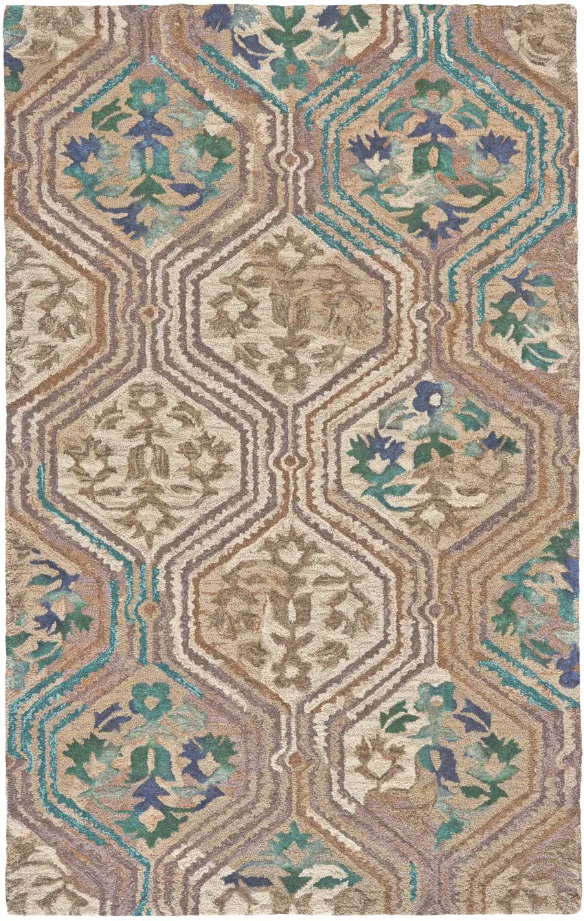 Tan Blue And Green Ikat Hand Tufted Area Rug Photo 2