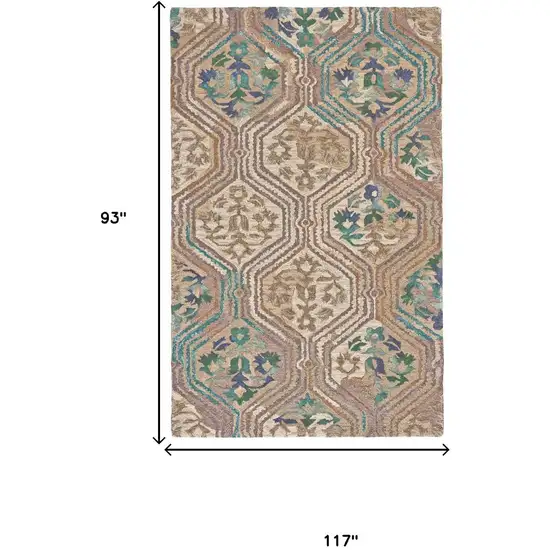 Tan Blue And Green Ikat Hand Tufted Area Rug Photo 5