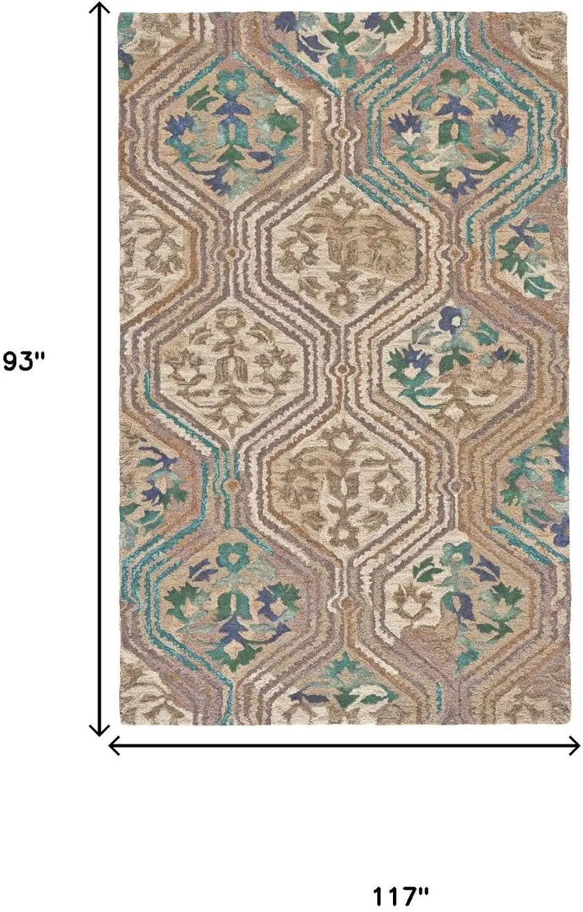 Tan Blue And Green Ikat Hand Tufted Area Rug Photo 5