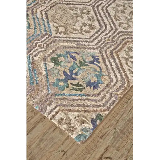 Tan Blue And Green Ikat Hand Tufted Area Rug Photo 3