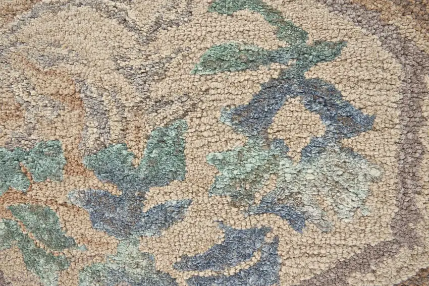Tan Blue And Green Ikat Hand Tufted Area Rug Photo 4