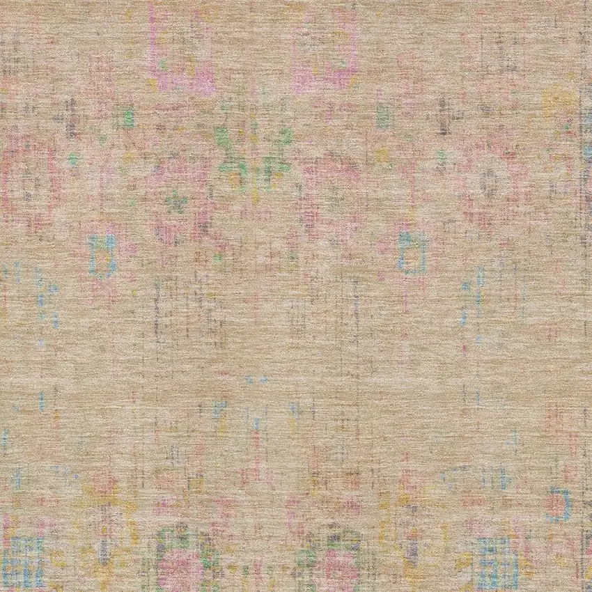 Tan Blue And Green Oriental Washable Area Rug With UV Protection Photo 2