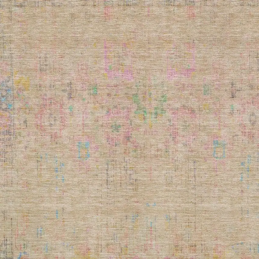 Tan Blue And Green Oriental Washable Area Rug With UV Protection Photo 2