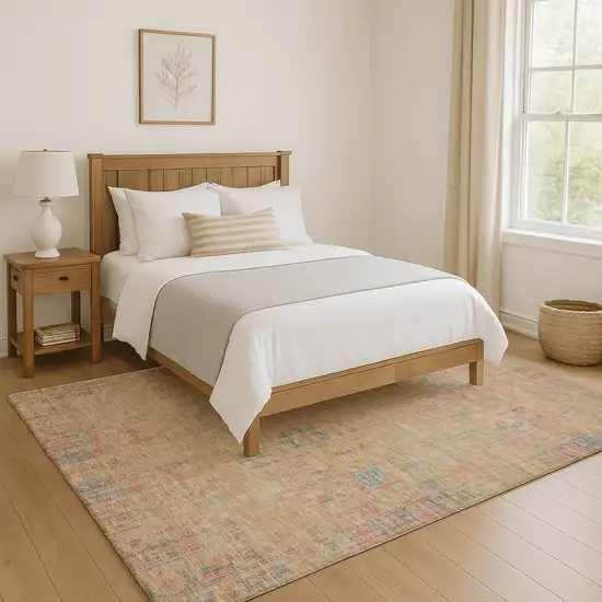 Tan Blue And Green Oriental Washable Area Rug With UV Protection Photo 5