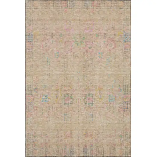 Tan Blue And Green Oriental Washable Area Rug With UV Protection Photo 3