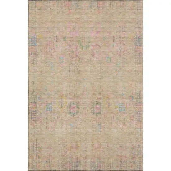 Tan Blue And Green Oriental Washable Area Rug With UV Protection Photo 1