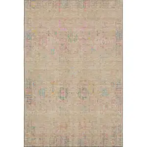 Photo of Tan Blue And Green Oriental Washable Area Rug With UV Protection