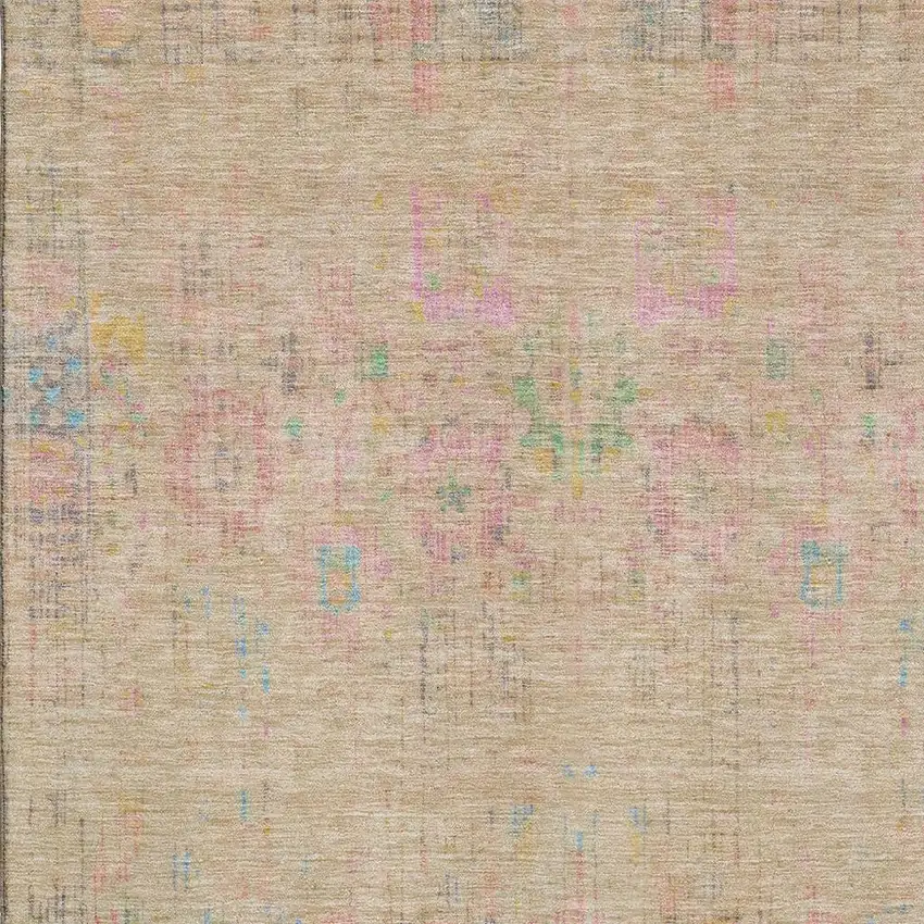 Tan Blue And Green Oriental Washable Area Rug With UV Protection Photo 2