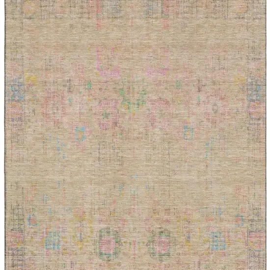 Tan Blue And Green Oriental Washable Area Rug With UV Protection Photo 4