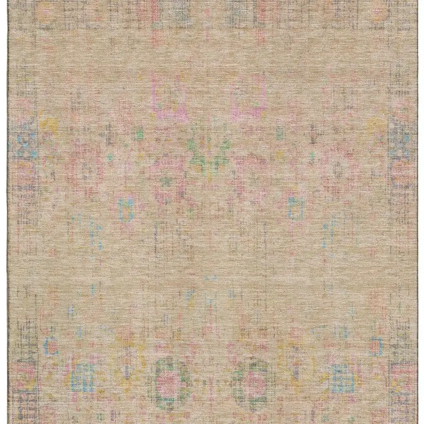 Tan Blue And Green Oriental Washable Area Rug With UV Protection Photo 4