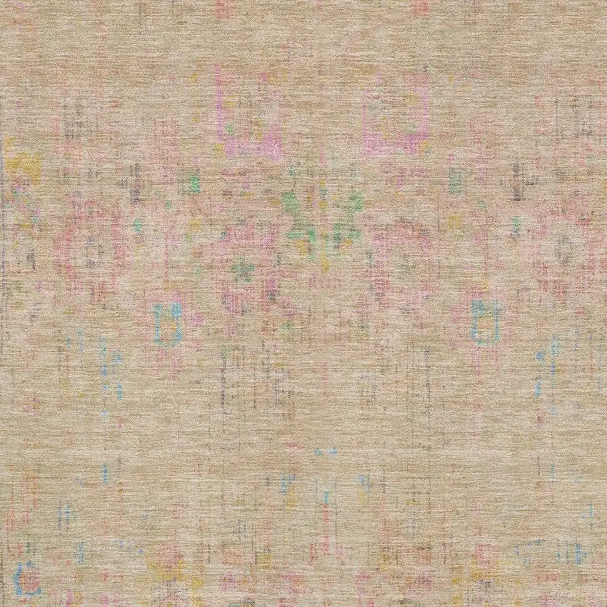 Tan Blue And Green Oriental Washable Area Rug With UV Protection Photo 2