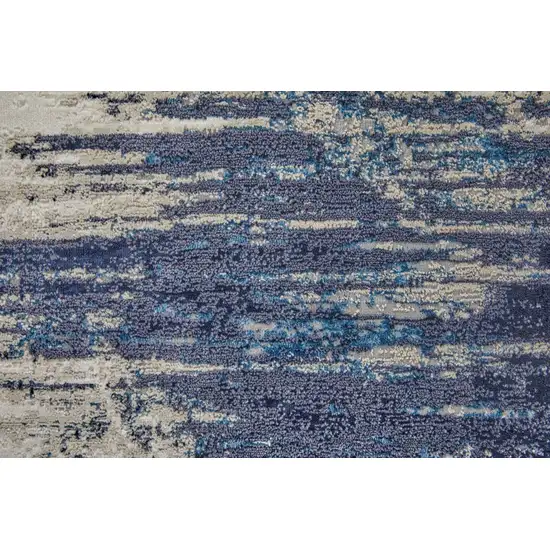 Tan and Blue Abstract Power Loom Distressed Non Skid Area Rug Photo 8