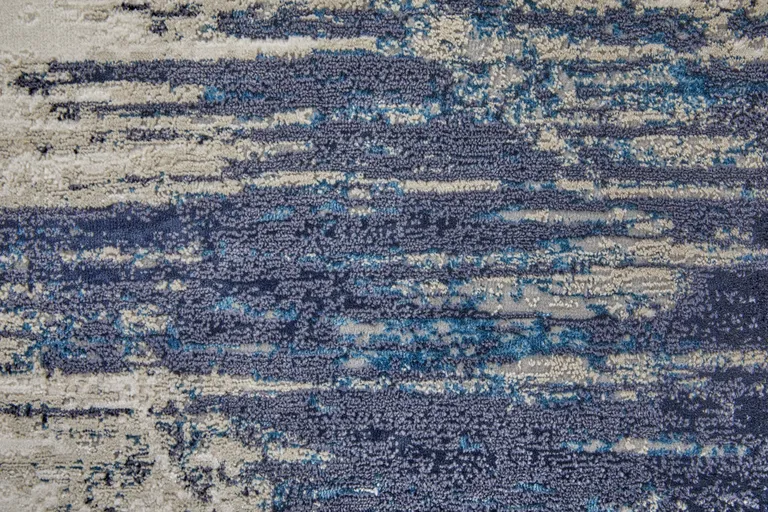 Tan Blue And Ivory Abstract Power Loom Distressed Area Rug Photo 4