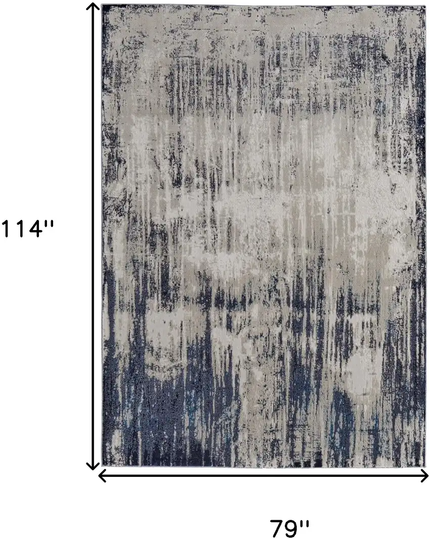 Tan Blue And Ivory Abstract Power Loom Distressed Area Rug Photo 8