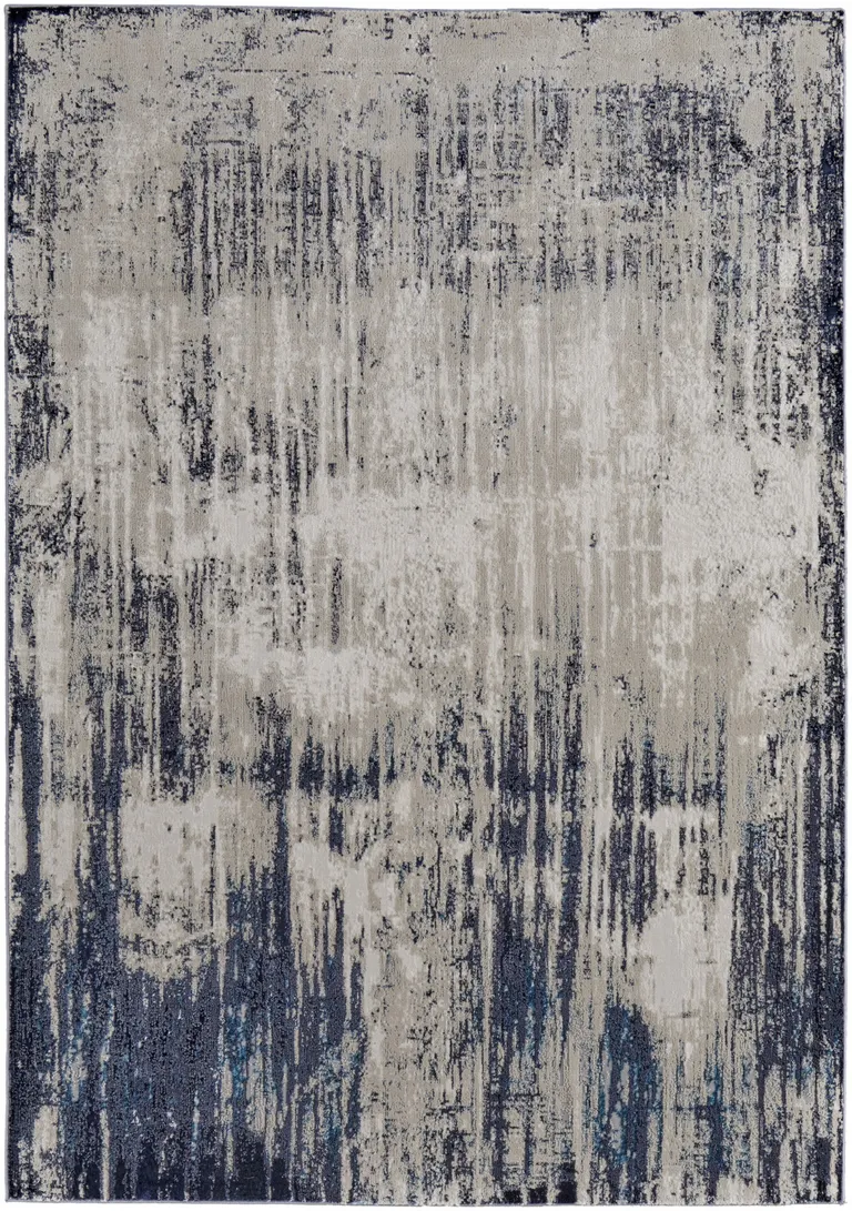 Tan Blue And Ivory Abstract Power Loom Distressed Area Rug Photo 2