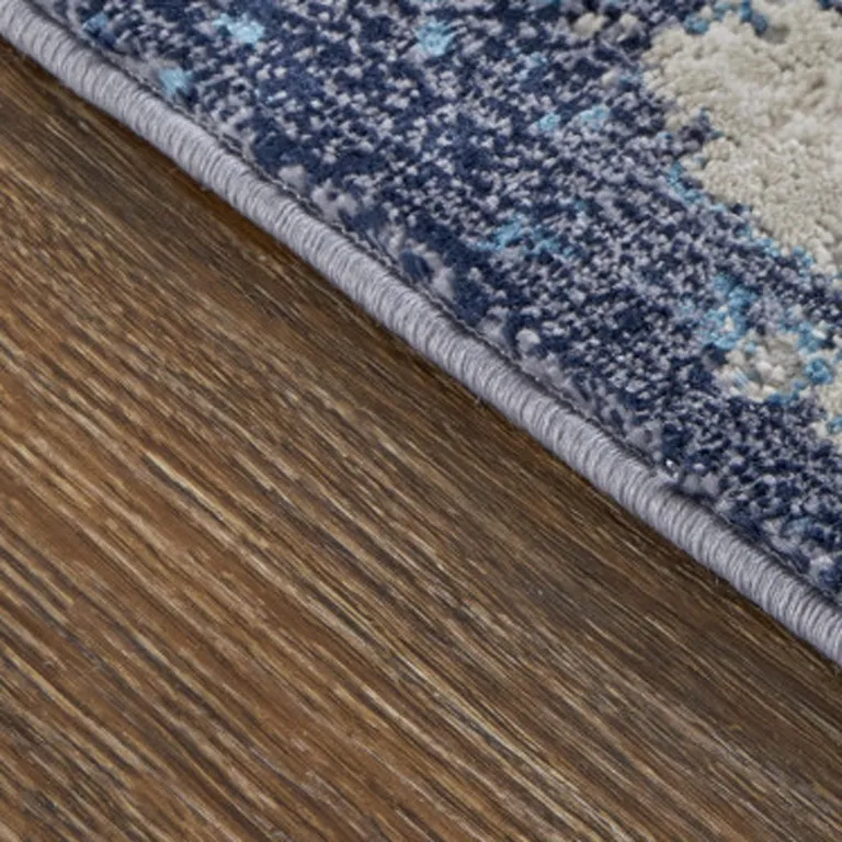 Tan Blue And Ivory Abstract Power Loom Distressed Area Rug Photo 4