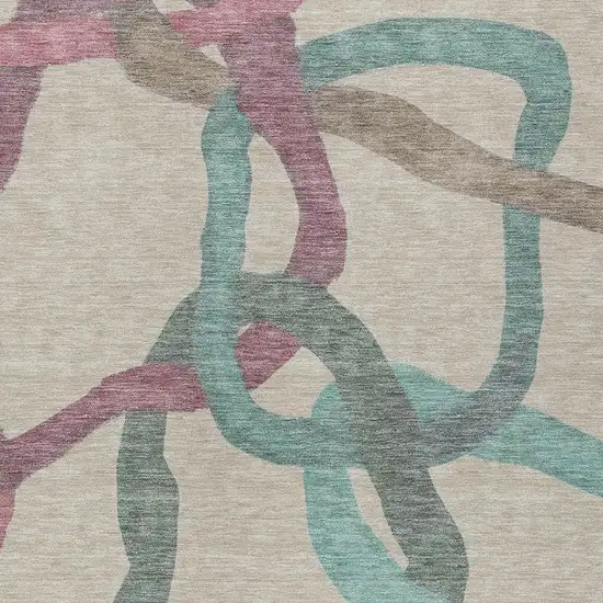 Tan Blue And Mauve Abstract Washable Indoor Outdoor Area Rug Photo 2