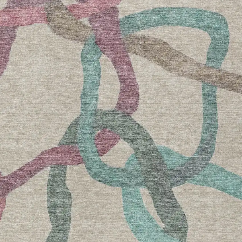 Tan Blue And Mauve Abstract Washable Indoor Outdoor Area Rug Photo 2