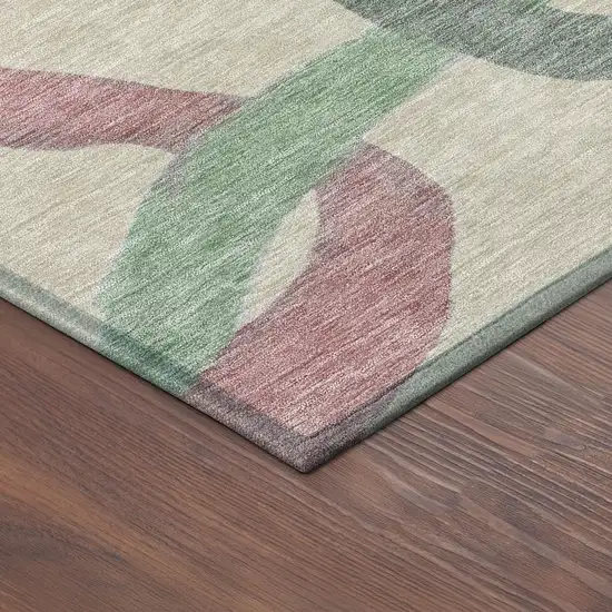 Tan Blue And Mauve Abstract Washable Indoor Outdoor Area Rug Photo 9