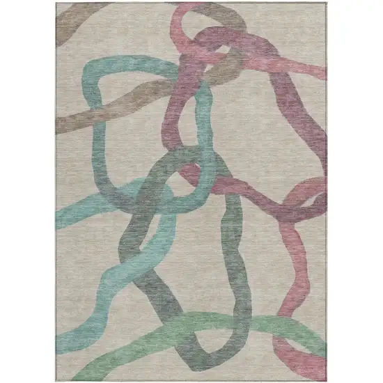 Tan Blue And Mauve Abstract Washable Indoor Outdoor Area Rug Photo 2