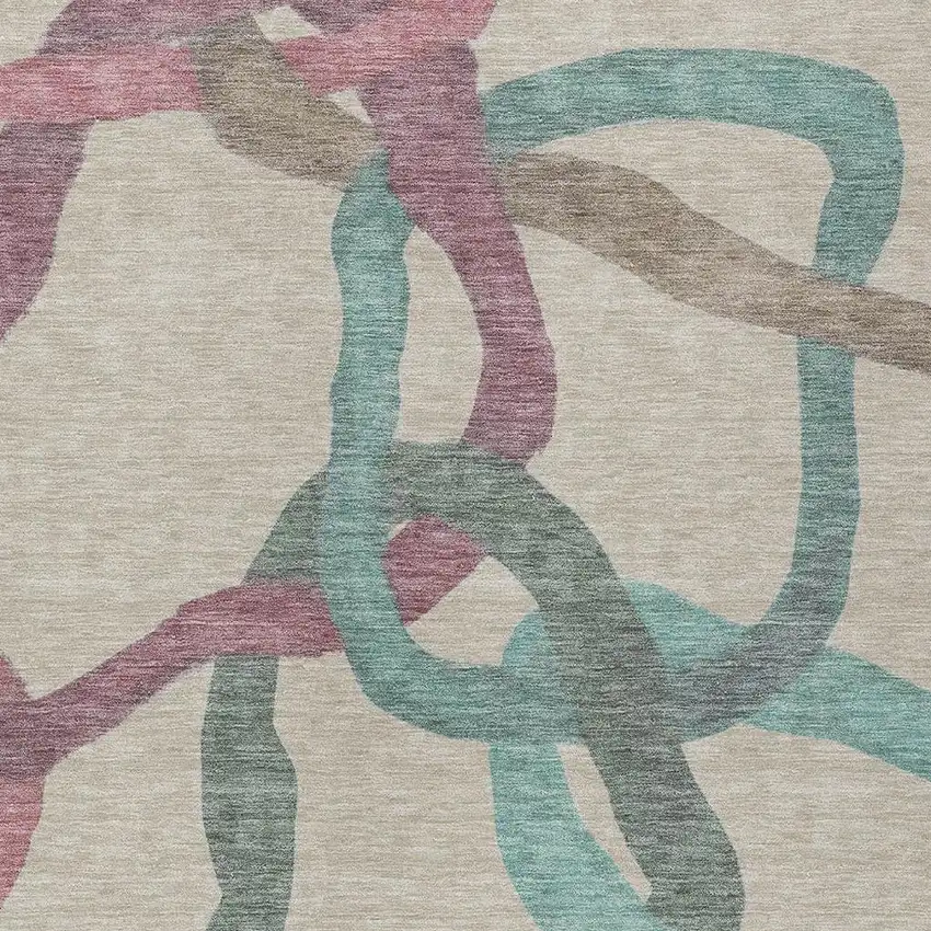 Tan Blue And Mauve Abstract Washable Indoor Outdoor Area Rug Photo 2