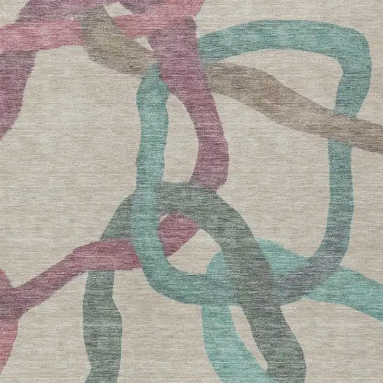 Tan Blue And Mauve Abstract Washable Indoor Outdoor Area Rug Photo 2