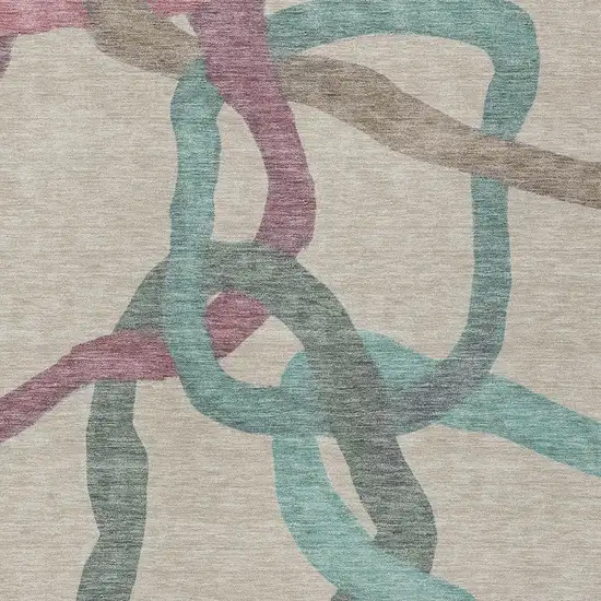 Tan Blue And Mauve Abstract Washable Indoor Outdoor Area Rug Photo 2