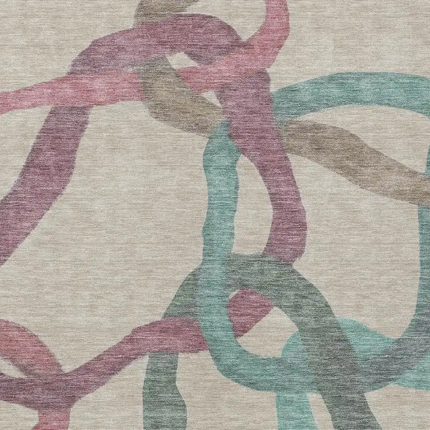 Tan Blue And Mauve Abstract Washable Indoor Outdoor Area Rug Photo 2