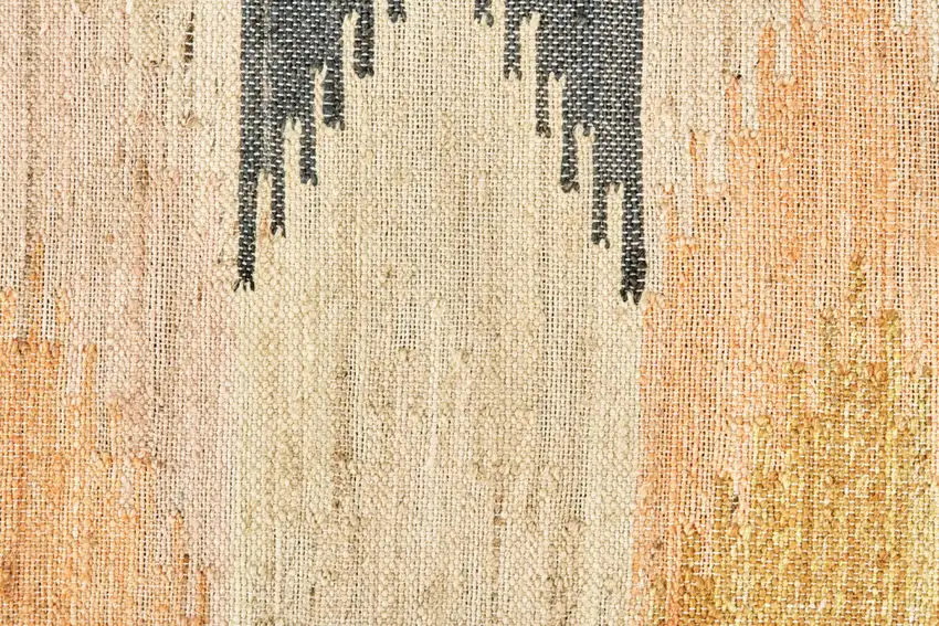 Tan Blue And Orange Geometric Dhurrie Flatweave Handmade Area Rug With Fringe Photo 9