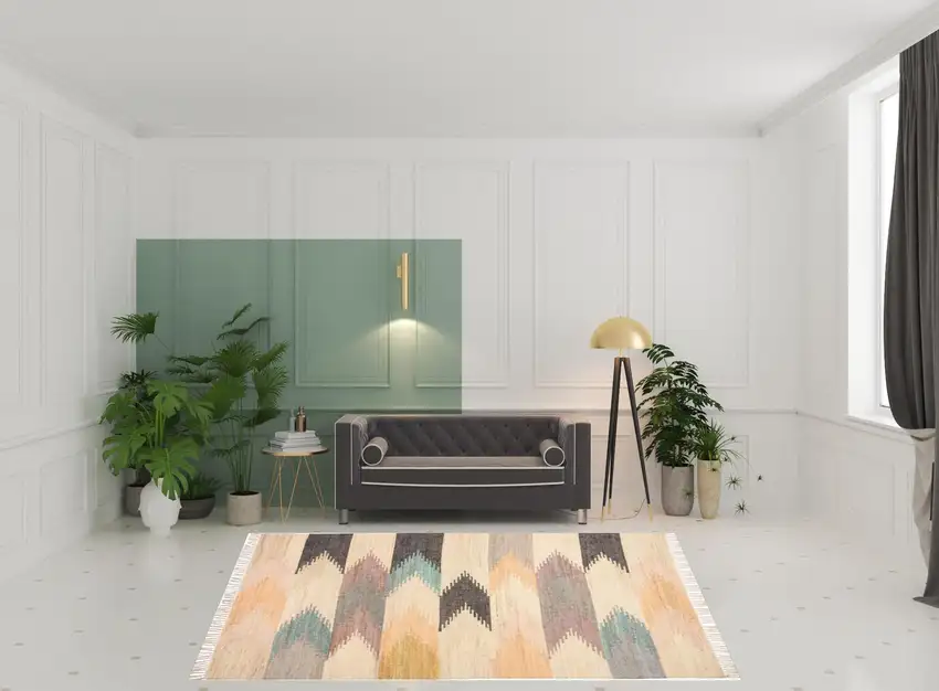 Tan Blue And Orange Geometric Dhurrie Flatweave Handmade Area Rug With Fringe Photo 3