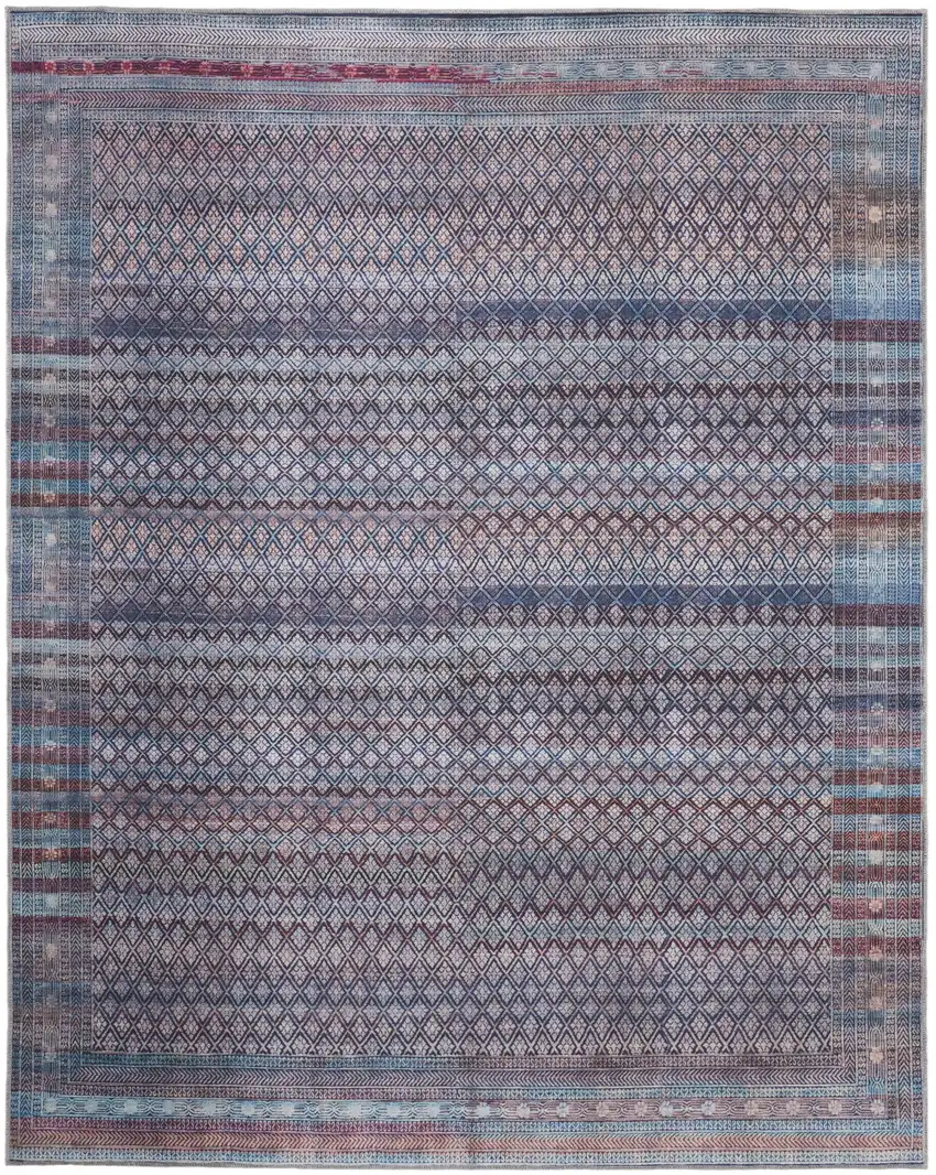 Tan Blue And Pink Striped Power Loom Area Rug Photo 1