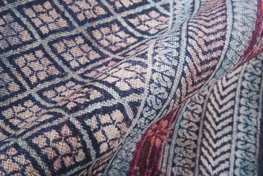 Tan Blue And Pink Striped Power Loom Area Rug Photo 8