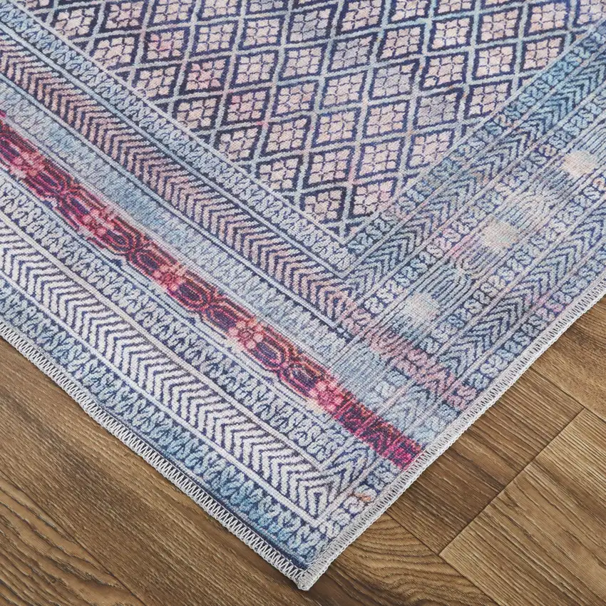 Tan Blue And Pink Striped Power Loom Area Rug Photo 3