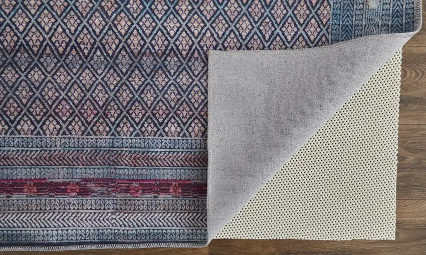 Tan Blue And Pink Striped Power Loom Area Rug Photo 4
