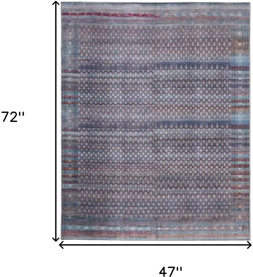 Tan Blue And Pink Striped Power Loom Area Rug Photo 10