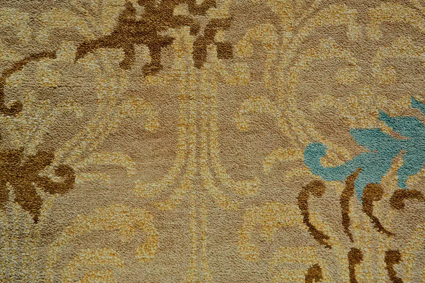 Tan Blue and Brown Floral Hand Knotted Area Rug Photo 6