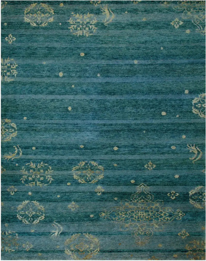 Tan Blue and Green Striped Hand Knotted Area Rug Photo 4