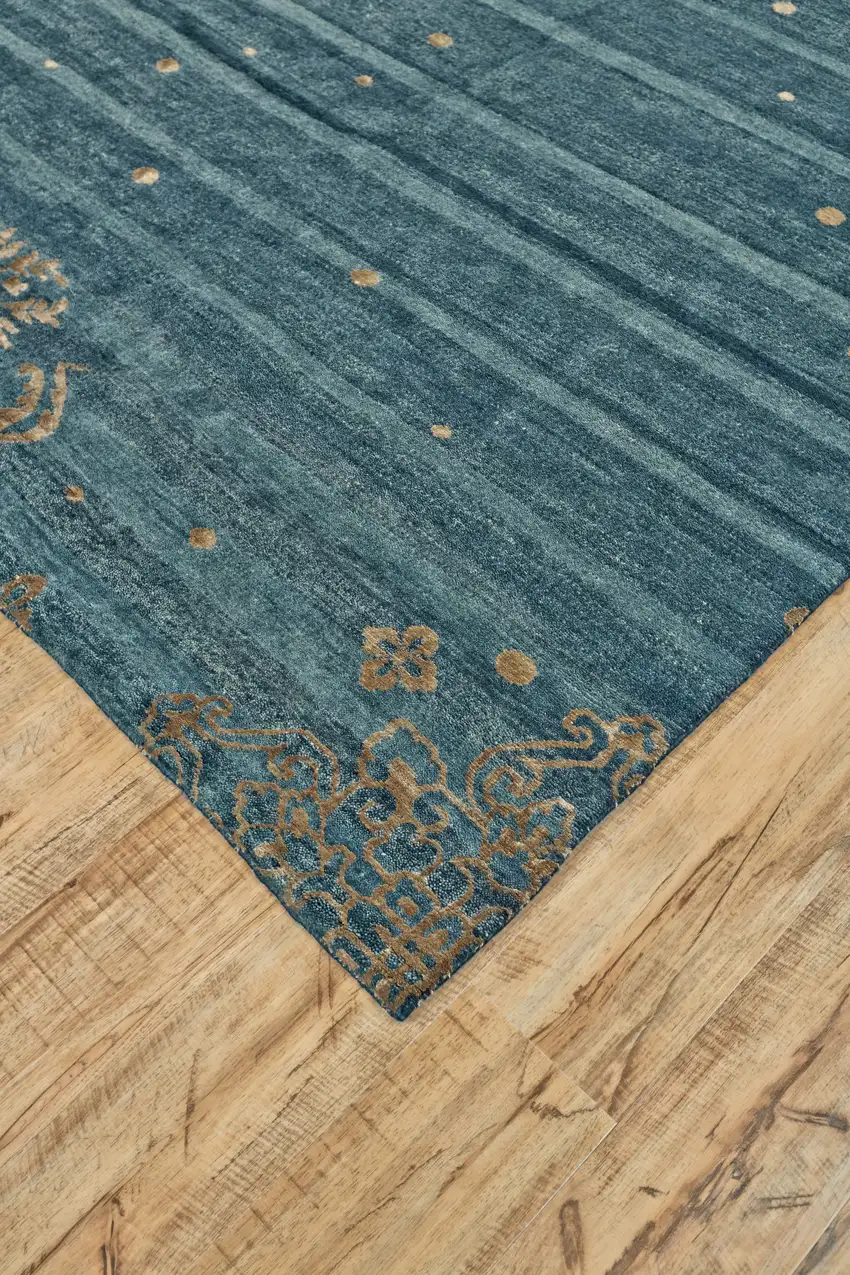 Tan Blue and Green Striped Hand Knotted Area Rug Photo 8
