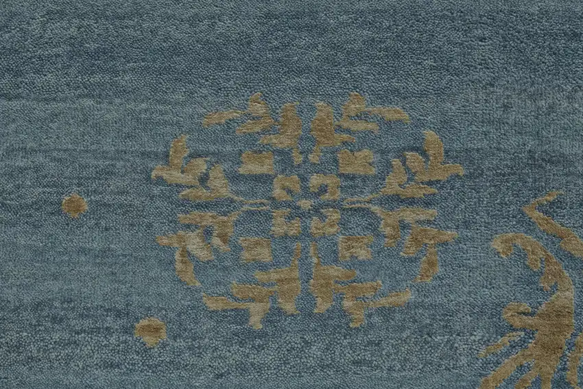 Tan Blue and Green Striped Hand Knotted Area Rug Photo 7