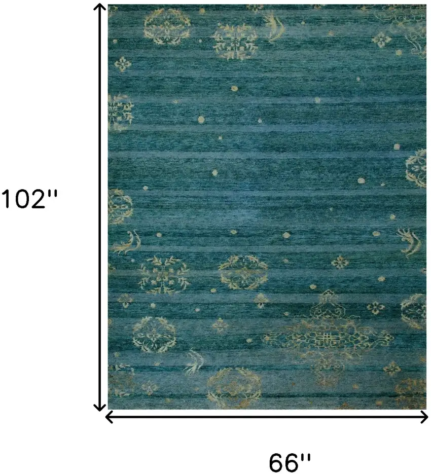Tan Blue and Green Striped Hand Knotted Area Rug Photo 3