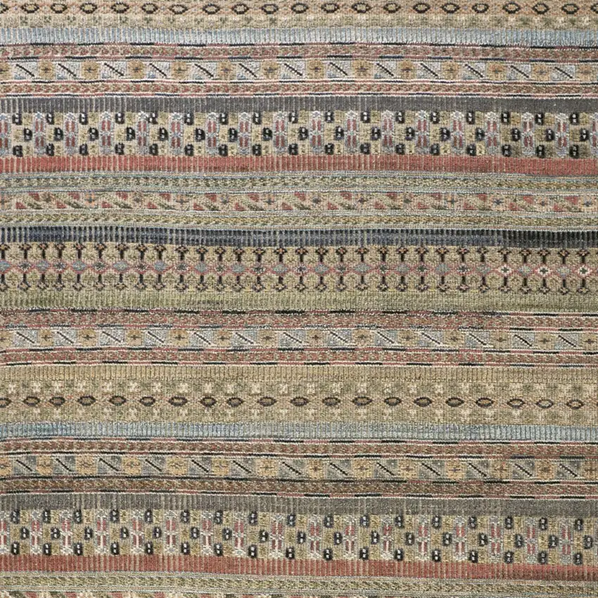Tan Blue and Orange Striped Hand Knotted Area Rug Photo 8