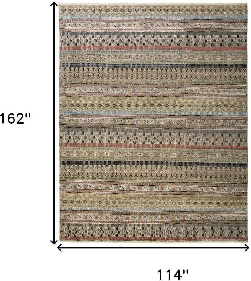 Tan Blue and Orange Striped Hand Knotted Area Rug Photo 3