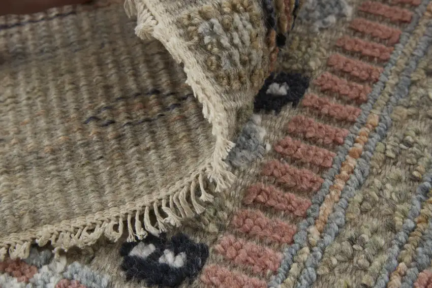 Tan Blue and Orange Striped Hand Knotted Area Rug Photo 8